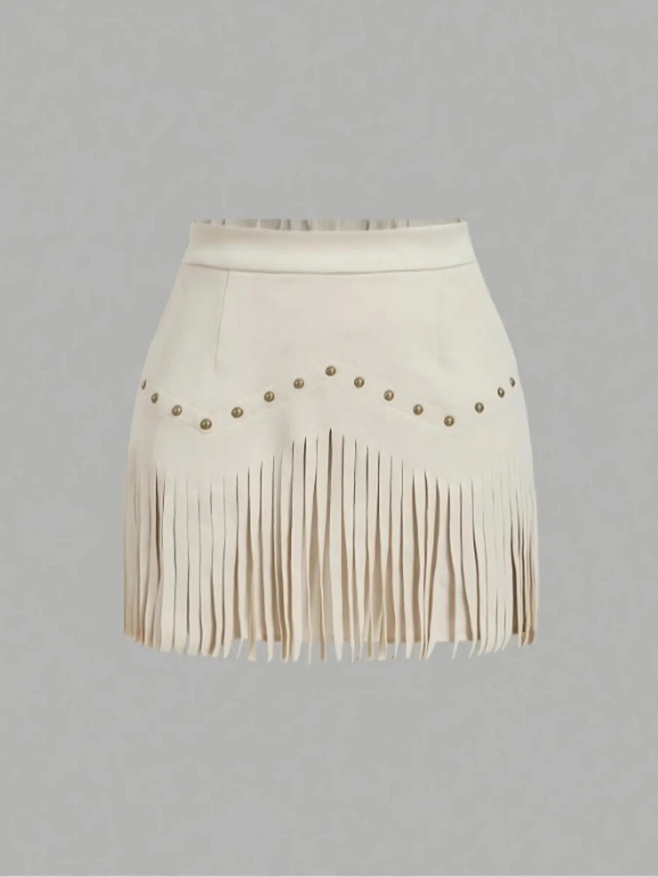 Women'S Vintage Hippie Rivet Fringe Faux Leather Short A-Line Skirt, Retro Style, Casual Wear, Perfect for All Seasons