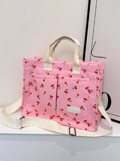 Summer Everything Tote Bag for Women, Plain/Cherry Pattern Work Bag, Everyday Shoulder Bag, Trendy Versatile Commuting Bag, Girl Large Beach Bags