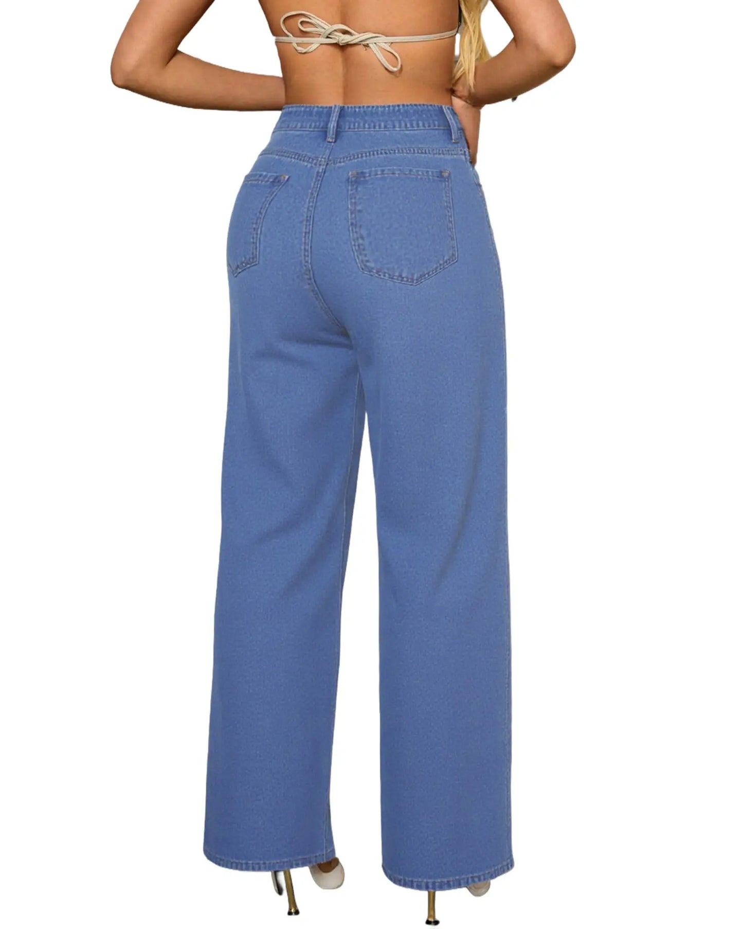 Flvsun Women'S High Waisted Washed Denim Pants - Lady Clothes, Loose Wide Leg, Rhinestone Bedazzled 2000S Streetwear Jeans, Casual Vintage Cold Wash Bottoms