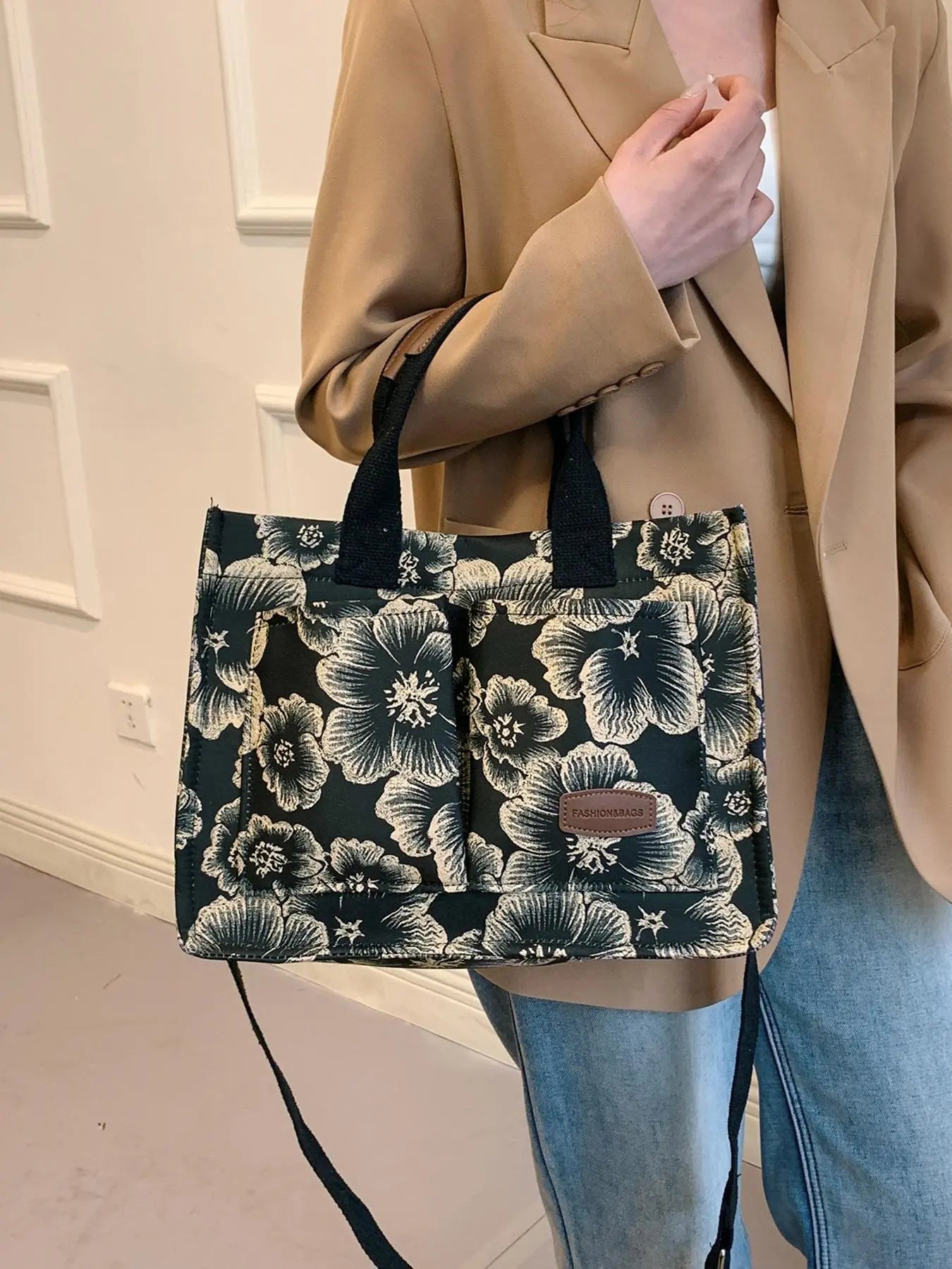 Summer Everything Tote Bag for Women, Plain/Cherry Pattern Work Bag, Everyday Shoulder Bag, Trendy Versatile Commuting Bag, Girl Large Beach Bags