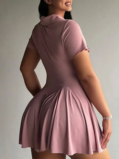 Plus-Size Casual Active Style Polo Collar Short Sleeve Flared Dress, Sporty Chic Dress, Athletic Tennis Dress, Stretchy Fabric & Button Front Detail, Perfect for Tennis, Golf & Daily Wear, Tennis Sports Dress