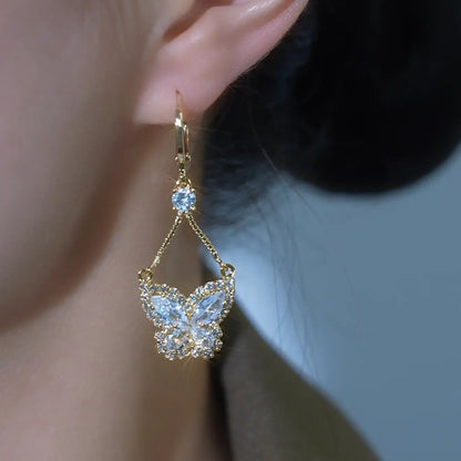 Lisizen Elegant Sweet Micro-Inlaid Zircon Butterfly Water Drop Earrings Light Luxury Super Fairy Butterfly Temperament Earrings DZEH5766