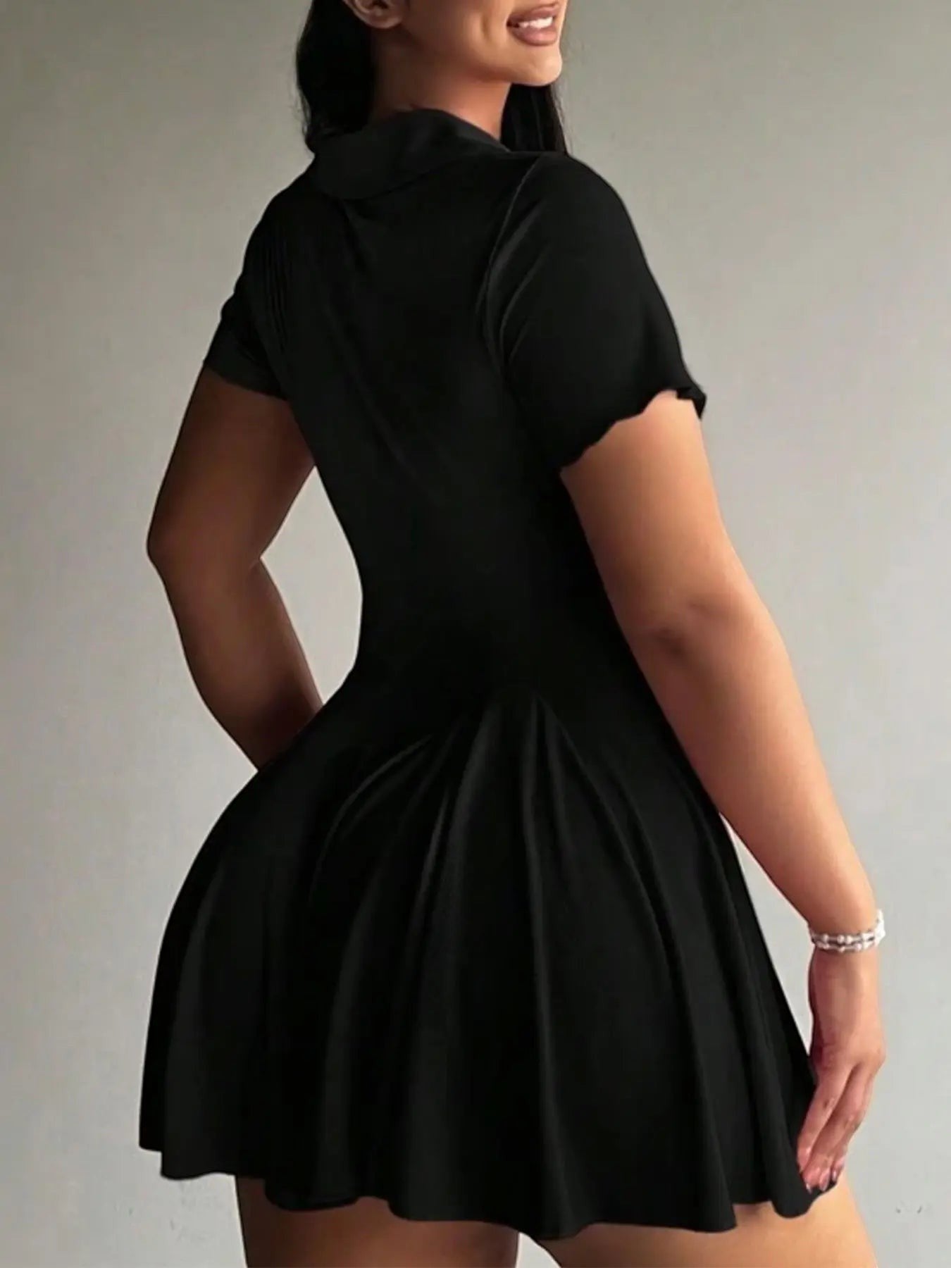 Plus-Size Casual Active Style Polo Collar Short Sleeve Flared Dress, Sporty Chic Dress, Athletic Tennis Dress, Stretchy Fabric & Button Front Detail, Perfect for Tennis, Golf & Daily Wear, Tennis Sports Dress