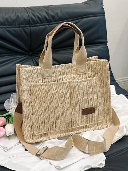 Summer Everything Tote Bag for Women, Plain/Cherry Pattern Work Bag, Everyday Shoulder Bag, Trendy Versatile Commuting Bag, Girl Large Beach Bags