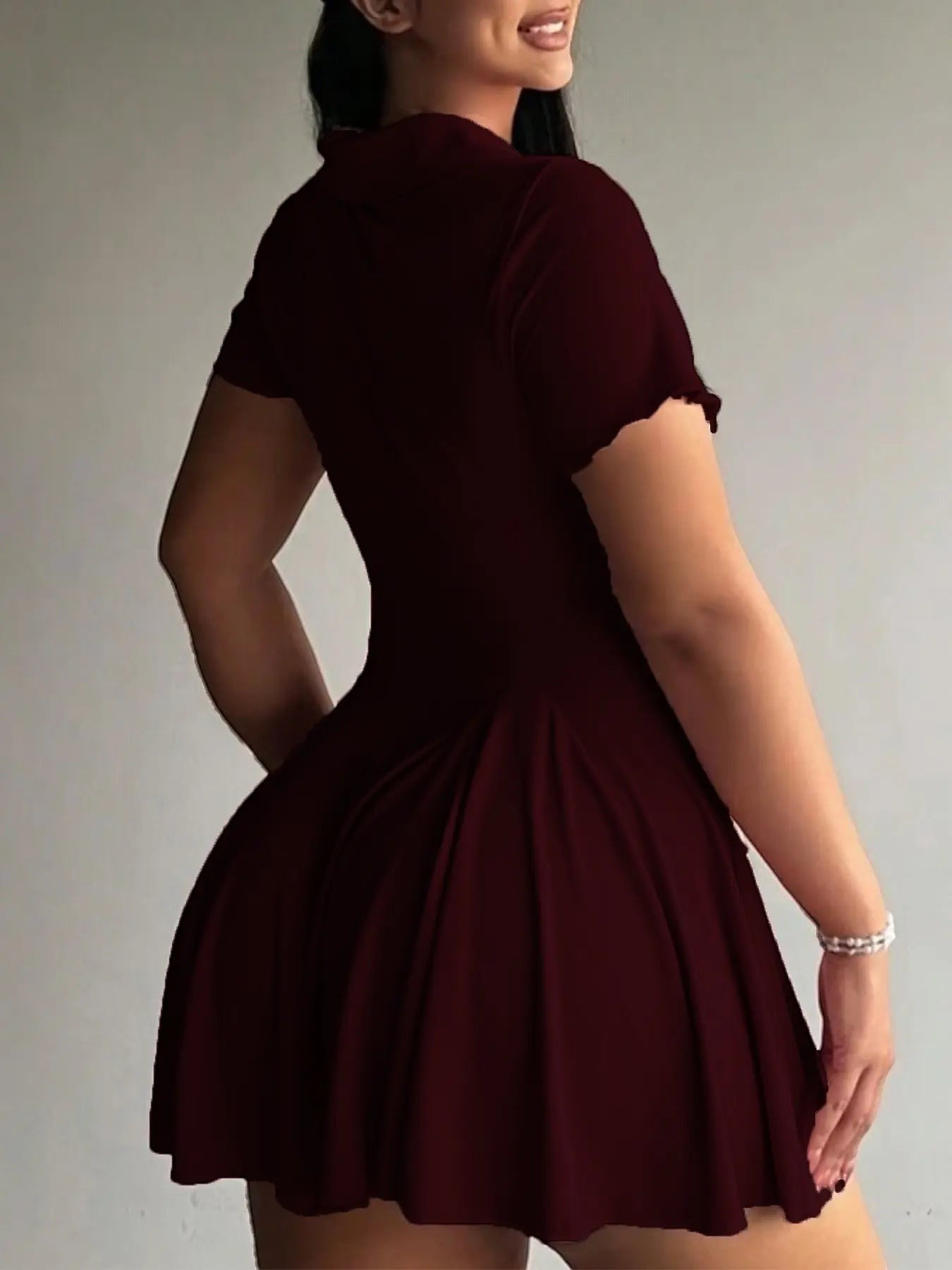 Plus-Size Casual Active Style Polo Collar Short Sleeve Flared Dress, Sporty Chic Dress, Athletic Tennis Dress, Stretchy Fabric & Button Front Detail, Perfect for Tennis, Golf & Daily Wear, Tennis Sports Dress