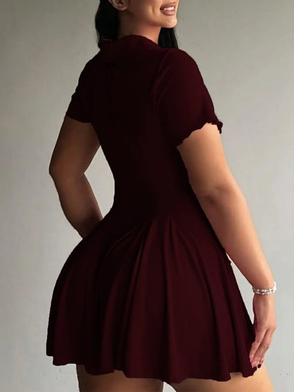 Plus-Size Casual Active Style Polo Collar Short Sleeve Flared Dress, Sporty Chic Dress, Athletic Tennis Dress, Stretchy Fabric & Button Front Detail, Perfect for Tennis, Golf & Daily Wear, Tennis Sports Dress