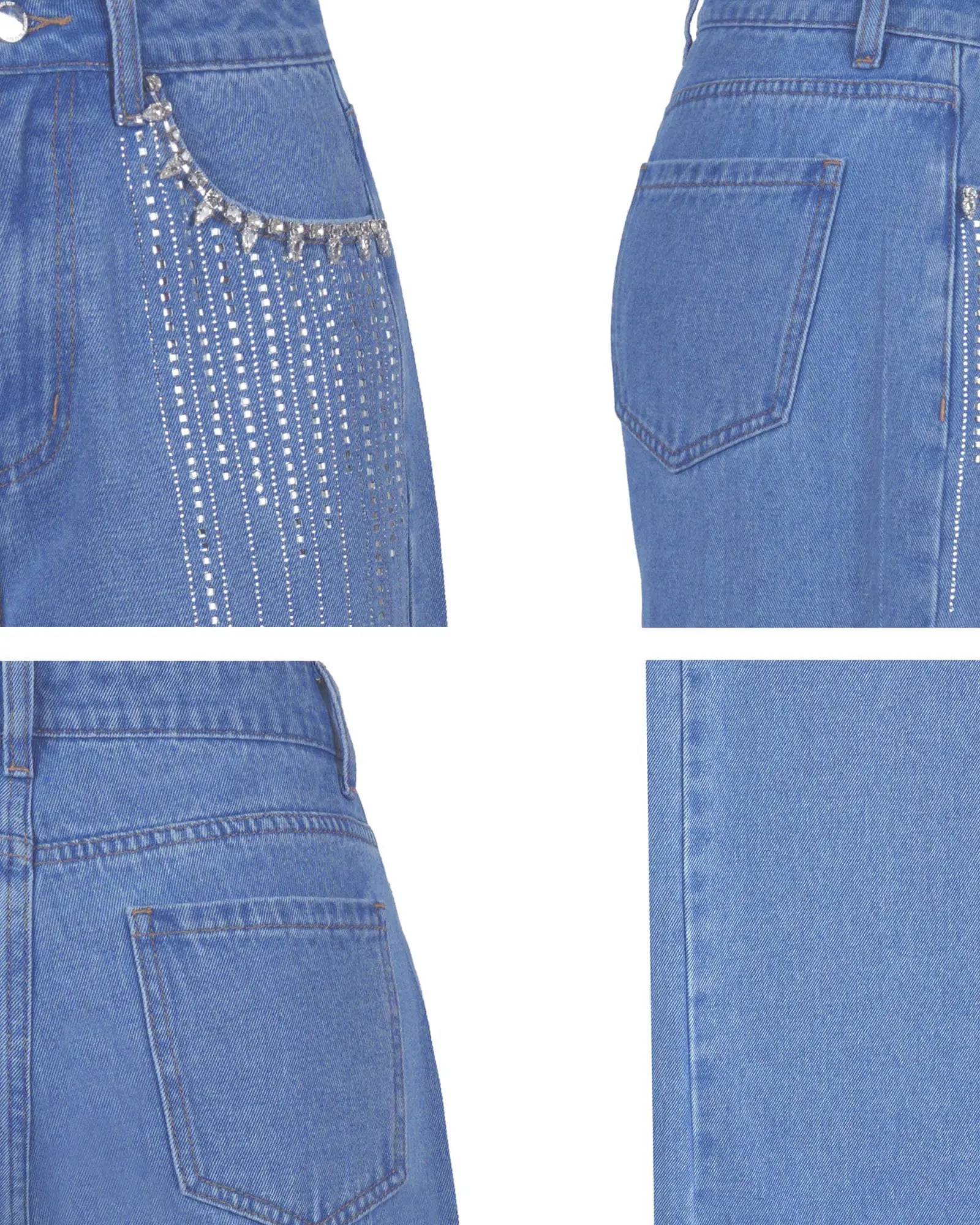 Flvsun Women'S High Waisted Washed Denim Pants - Lady Clothes, Loose Wide Leg, Rhinestone Bedazzled 2000S Streetwear Jeans, Casual Vintage Cold Wash Bottoms
