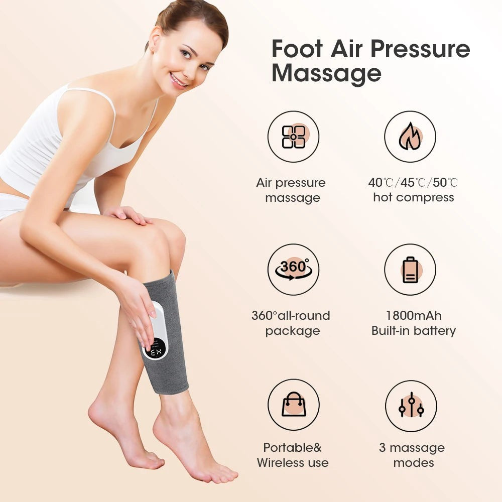 Wireless 360° Air Pressure Calf Massager 3 Level Hot Compress Airbag Compression Massage Leg Muscle Foot Relax Blood Circulation