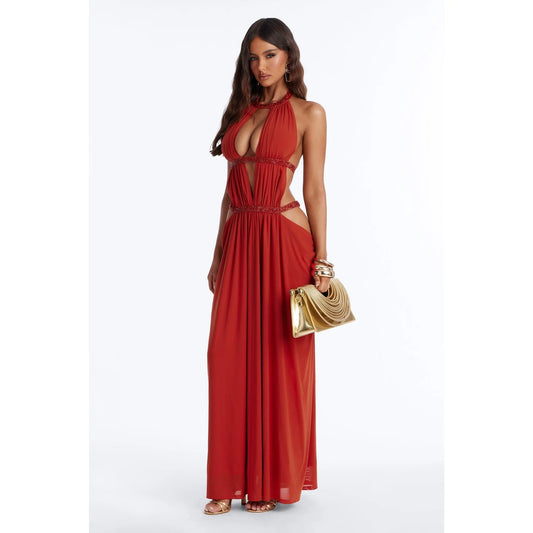 Can'T Get Enough Cut Out Embellished Maxi Dress - Orange