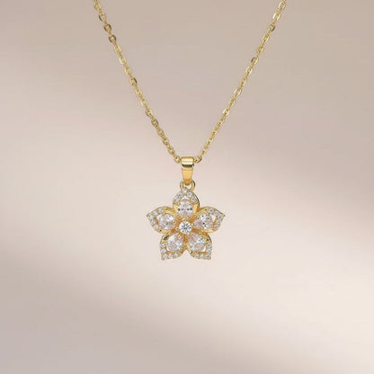 Rosavina Damen Halskette mit Blumenanhänger aus Zirkonia in Goldfarbe, hochwertig, für Party-Schmuck