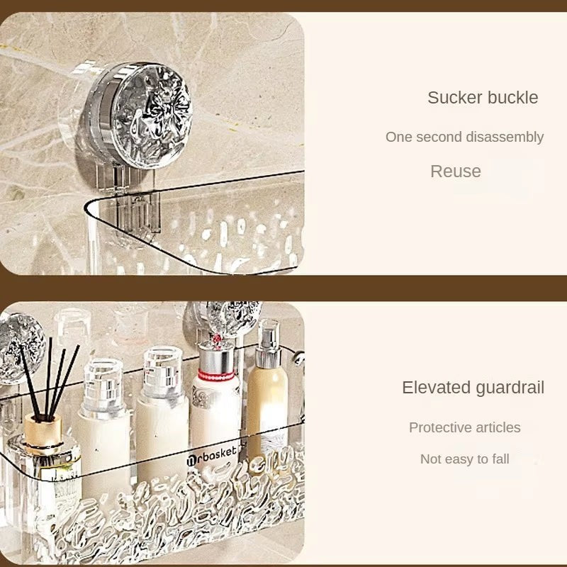 Rosavina Duschregal aus transparentem Kunststoff mit Saugnapf, ideal für Shampoo und Duschgel, bohrfreie Montage