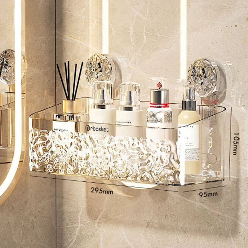 Rosavina Duschregal aus transparentem Kunststoff mit auffälliger Textur, ideal für Shampoo und Duschgel.