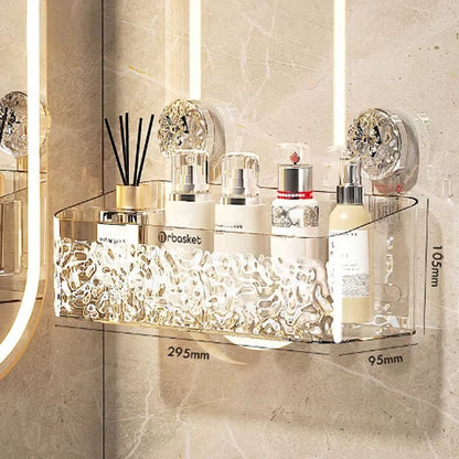 Rosavina Duschregal aus transparentem Kunststoff mit auffälliger Textur, ideal für Shampoo und Duschgel.