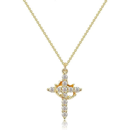 Rosavina Damen Kreuzkette mit Zirkonia-Steinen, goldfarben, elegant und spirituell